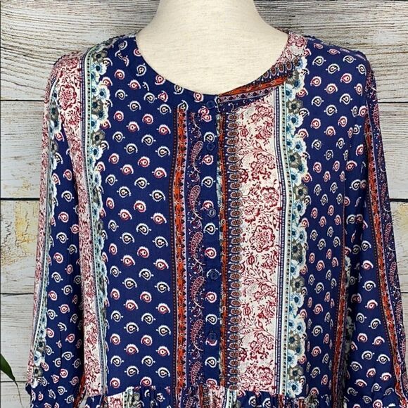 ROPER Mesh Back Tunic Mini Dress Blue Paisley Prin size M - Picture 4 of 11